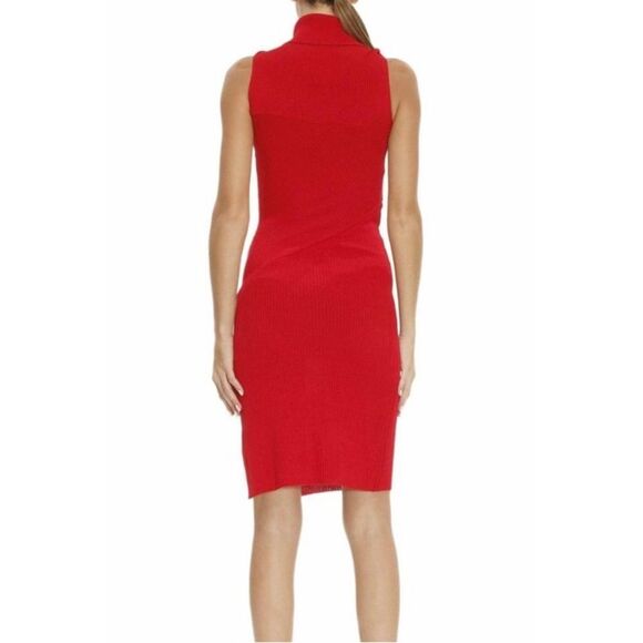 PINKO | Ribbed Cowl-Neck Sleeveless Bodycon Dress Blue - Picture 13 of 13